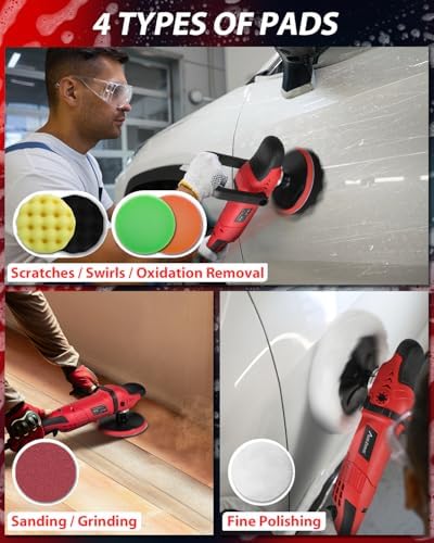 AVID POWER Car Buffer Polisher  6 Variable Speed 1000 3500 RPM  Rotary Buffer Waxer Kit with 6 inch and 7 Inch Backing Plate  1200W Car Polisher for Car Detailing  Polishing  Waxing