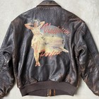 AVIREX Type A 2 Leather Flight Jacket Pin Up Graphic Lining Brown Mens M Bomber