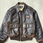 AVIREX Type A 2 Leather Flight Jacket Pin Up Graphic Lining Brown Mens M Bomber