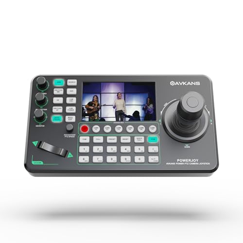 AVKANS PowerJoy PTZ Camera Joystick Controller  IP NDI PTZ Camera Controller Keyboard with 4D Joystick for Worship Church Live Streaming  NDI License Included  PTZ Controller with 5 inch Screen 