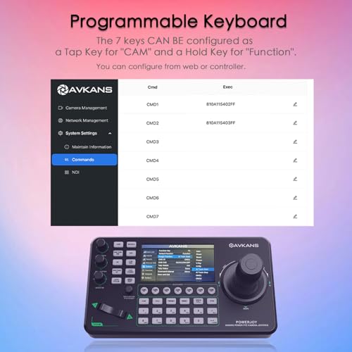 AVKANS PowerJoy PTZ Camera Joystick Controller  IP NDI PTZ Camera Controller Keyboard with 4D Joystick for Worship Church Live Streaming  NDI License Included  PTZ Controller with 5 inch Screen 