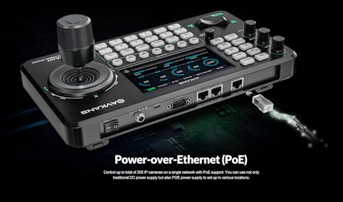 AVKANS PowerJoy PTZ Camera Joystick Controller  IP NDI PTZ Camera Controller Keyboard with 4D Joystick for Worship Church Live Streaming  NDI License Included  PTZ Controller with 5 inch Screen 