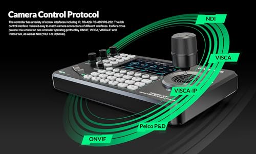 AVKANS PowerJoy PTZ Camera Joystick Controller  IP NDI PTZ Camera Controller Keyboard with 4D Joystick for Worship Church Live Streaming  NDI License Included  PTZ Controller with 5 inch Screen 