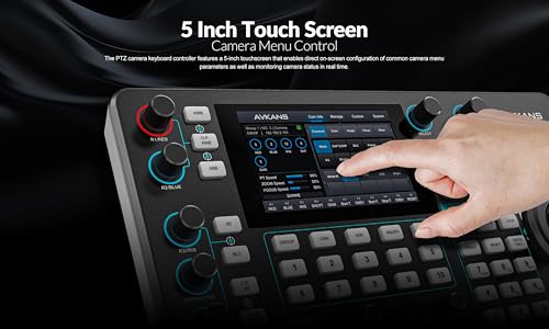 AVKANS PowerJoy PTZ Camera Joystick Controller  IP NDI PTZ Camera Controller Keyboard with 4D Joystick for Worship Church Live Streaming  NDI License Included  PTZ Controller with 5 inch Screen 