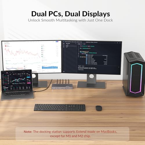 AV Access KVM Switch Docking Station for MacBook  USB C KVM Switch 2 Monitors 2 Computers  4K Dual HDMI Displays  1 Laptop&1 Desktop Switching  Plug&Play  Ethernet  100W Power Delivery  EDID Emulation