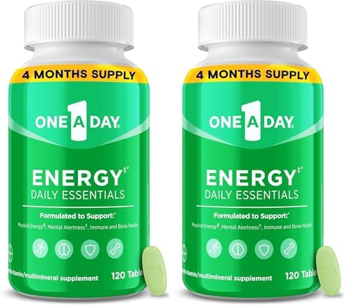 A Day Energy Daily Essentials Multivitamin  Energy Supplement to Support Mental Alertness and Immune Health with Vitamins A C  D  E  Zinc and Caffeine  120 Count  Pack of 2 