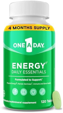 A Day Energy Daily Essentials Multivitamin  Energy Supplement to Support Mental Alertness and Immune Health with Vitamins A C  D  E  Zinc and Caffeine  120 Count  Pack of 2 
