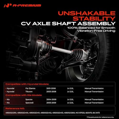 A Premium CV Axle Shaft Assembly Compatible with Hyundai Elantra 2001 2006  Tiburon 2003 2008 & Kia Spectra 2004 2009  Spectra5 2005 2009  L4 2 0L  Manual Transmission  Front Right Passenger Side