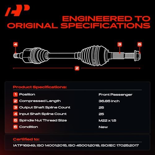 A Premium CV Axle Shaft Assembly Compatible with Hyundai Elantra 2001 2006  Tiburon 2003 2008 & Kia Spectra 2004 2009  Spectra5 2005 2009  L4 2 0L  Manual Transmission  Front Right Passenger Side