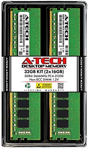 A Tech 64GB  4x16GB  DDR4 2666 MHz UDIMM PC4 21300  PC4 2666V  CL19 DIMM Non ECC Desktop RAM Memory Modules