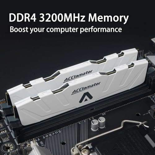 Acclamator DDR4 RAM 32GB  2x16GB  3200MHz PC4 25600 XMP CL18 1 35V 288 pin Desktop PC Memory Module with Heatsink White Suitable for Gaming and Office Work