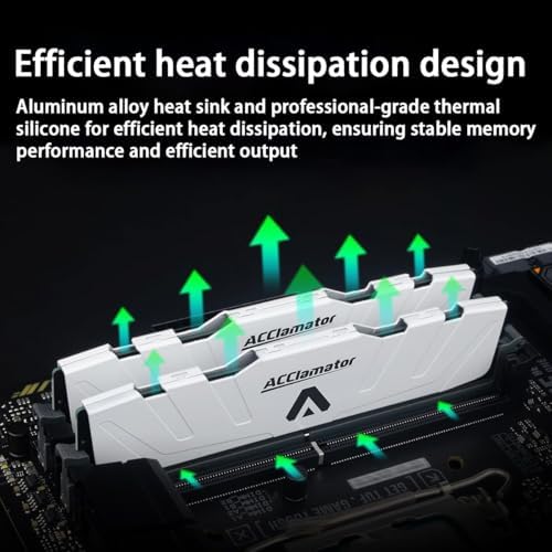 Acclamator DDR4 RAM 32GB  2x16GB  3200MHz PC4 25600 XMP CL18 1 35V 288 pin Desktop PC Memory Module with Heatsink White Suitable for Gaming and Office Work