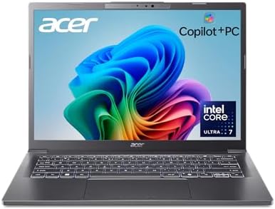 Acer Aspire 14 AI Copilot  PC   14 WUXGA Display   Intel Core Ultra 5 Processor 226V   NPU  Up to 40 Tops   GPU  Up to 53 Tops   Intel ARC 130V   16GB LPDDR5X   512GB SSD   Wi Fi 6E   A14 52M 51S1