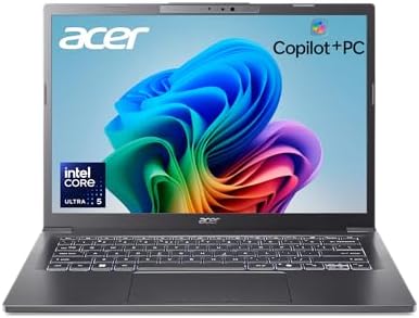 Acer Aspire 14 AI Copilot  PC   14 WUXGA Display   Intel Core Ultra 5 Processor 226V   NPU  Up to 40 Tops   GPU  Up to 53 Tops   Intel ARC 130V   16GB LPDDR5X   512GB SSD   Wi Fi 6E   A14 52M 51S1