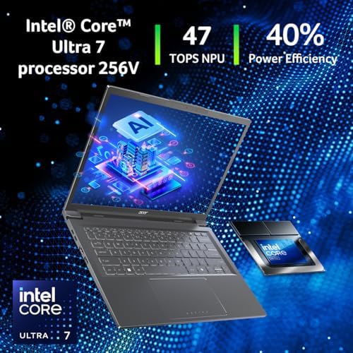 Acer Aspire 14 AI Copilot  PC   14 WUXGA Display   Intel Core Ultra 7 Processor 256V   NPU  Up to 47 Tops   GPU  Up to 64 Tops   Intel ARC 140V   16GB LPDDR5X   1TB SSD   Wi Fi 6E   A14 52M 72S0