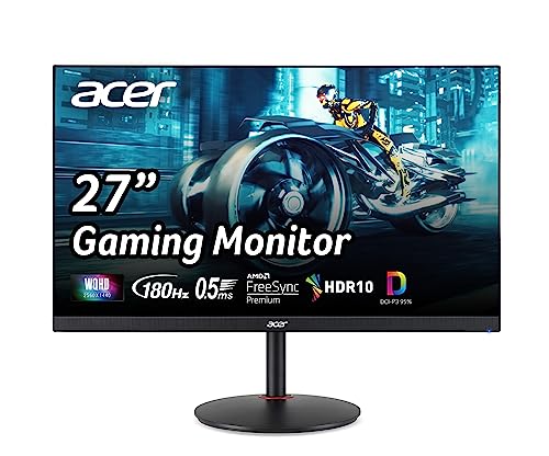 Acer Nitro 27 WQHD 2560 x 1440 PC Gaming IPS Monitor   AMD FreeSync Premium Up to 180Hz Refresh 0 5ms DCI P3 95  1 Display Port 1 2 & 2 HDMI 2 0 XV271U M3bmiiprx Black