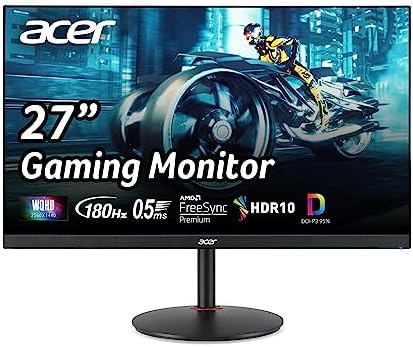 Acer Nitro 27 WQHD 2560 x 1440 PC Gaming IPS Monitor   AMD FreeSync Premium Up to 180Hz Refresh 0 5ms DCI P3 95  1 Display Port 1 2 & 2 HDMI 2 0 XV271U M3bmiiprx Black
