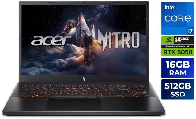 Acer Nitro V15 Gaming Laptop   Intel Core i7 13620H    Nvidia GeForce RTX 5050 GPU   16GB RAM   512GB SSD   15 6" 165Hz IPS Display   Windows 11 Home  ANV15 52 778V