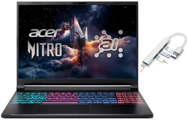 Acer Nitro V 16S 16 WUXGA IPS 180Hz Gaming Laptop Intel Core 7 processor 240H NVIDIA GeForce RTX 5060 RGB Backlit Black  64GB RAM DDR5   1024GB SSD   Windows 11 Home   Bundle with USB 3 0 Hub
