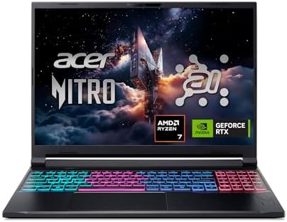 Acer Nitro V 16S AI Gaming Laptop   AMD Ryzen 7 260 Processor   NVIDIA GeForce RTX 5060 Laptop GPU  572 AI Tops    16 WUXGA IPS 180Hz Display   32GB DDR5   1TB Gen 4 SSD   Wi Fi 6   ANV16S 41 R2AJ