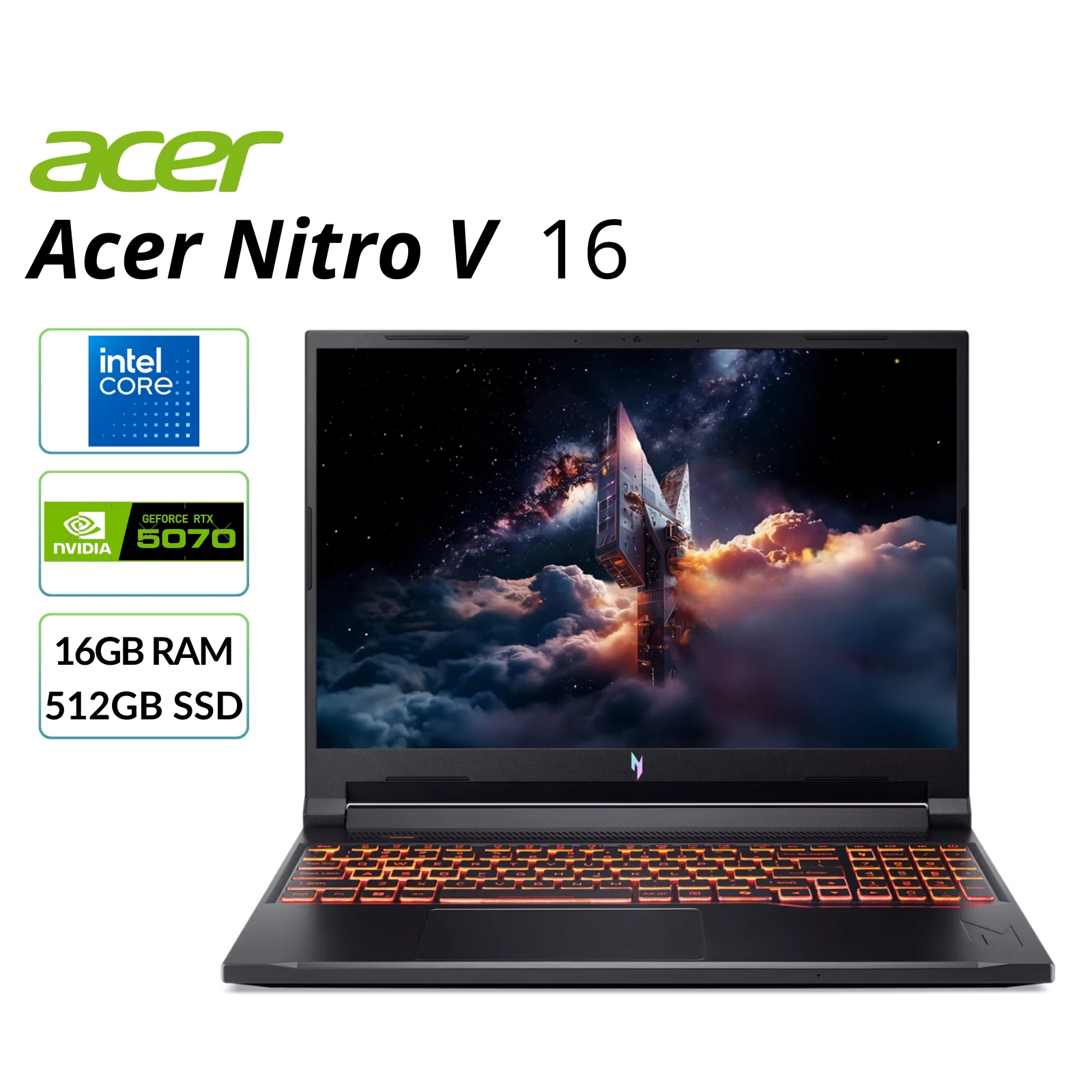 Portátil para juegos Acer Nitro V de 16" WUXGA NVIDIA RTX 5070 16GB 512GB SSD Core 7