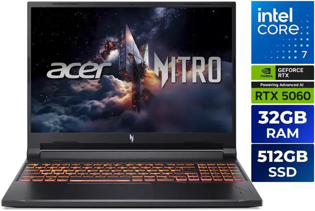 Acer Nitro V ANV16 72 73C7  16 0" WUXGA  1920 x 1200  IPS 180Hz Display  Intel Core 7 processor 240H  NVIDIA GeForce RTX 5060 Laptop GPU  MGP 85W   32GB DDR5  512GB PCIe Gen 4 S  ANV16 72 73C7