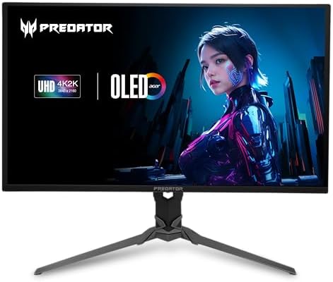 Acer Predator Gaming Monitor   31 5 UHD 3840 x 2160 OLED   AMD FreeSync Premium Pro   165Hz   0 03ms   VESA DisplayHDR True Black 400   DCI P3 99    Display Port 1 4 & 2 x HDMI 2 1   X32 V2bmiiphx