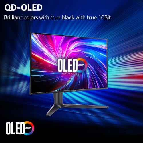 Acer Predator Gaming Monitor   26 5 WQHD 2560x1440 QD OLED   AMD FreeSync Premium   240Hz   0 03ms   Tilt  Height Adjustment  Pivot & Swivel   DCI P3 99    2 x DP 1 4 & 2 x HDMI 2 1   X27U W1bmiipprx