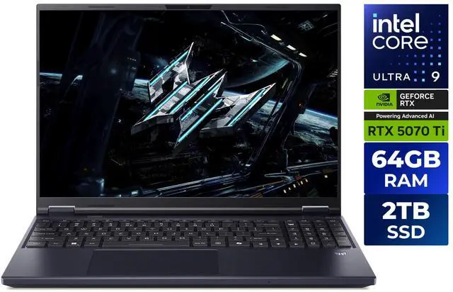 Acer Predator Helios Neo 16 AI   16 0" GeForce RTX 5070 Ti Laptop GPU   2 10 GHz   Intel Core Ultra 9 275HX 64GB Memory   2 TB PCIe SSD   Windows 11 Home Gaming Laptop   240 Hz IPS  PHN16 73 95NT  