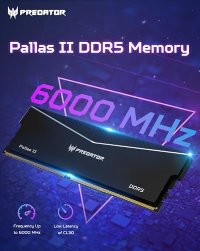 Acer Predator Pallas II DDR5 RAM 32GB  16GBx2  6000MHz CL30 PC5 48000 Intel XMP 3 0 AMD EXPO Compatible Computer Memory  Black   BL 9BWWR 433