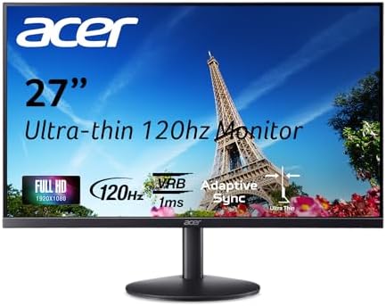 Acer SB273 G0bi 27 IPS Full HD  1920 x 1080  Ultra Thin Zero Frame Gaming Office Monitor   Adaptive Sync Support  FreeSync Compatible    Up to 120Hz Refresh   1ms  VRB    Tilt   HDMI & VGA Ports