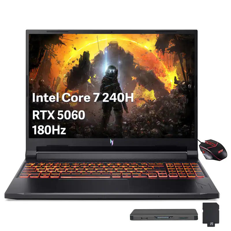 Acer   Upgraded   Nitro 16" WUXGA Gaming Laptop Intel Core 7 240H 16GB DDR5 512GB SSD 1TB Dock Set GeForce RTX 5060 Win 11   Black