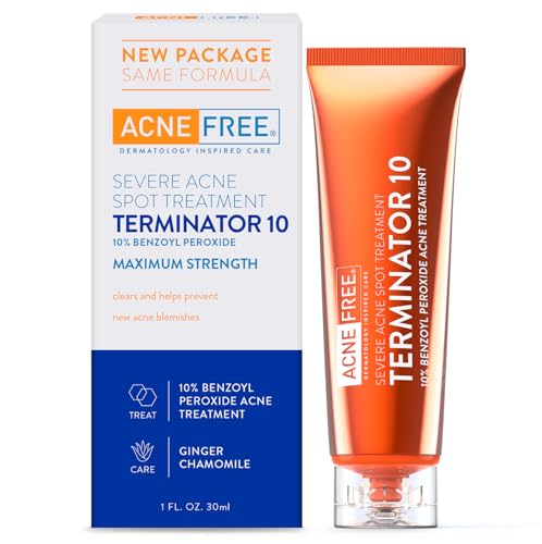 AcneFree Terminator 10 Acne Spot Treatment with Benzoyl Peroxide 10  Maximum Strength Acne Cream Treatment  1 Ounce   Pack Of 1
