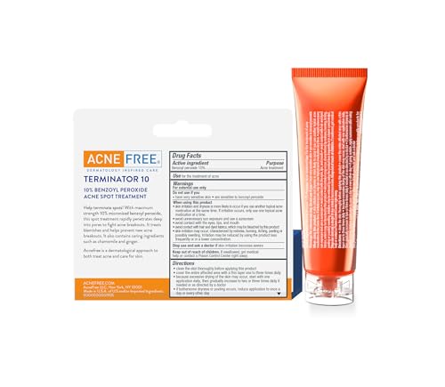 AcneFree Terminator 10 Acne Spot Treatment with Benzoyl Peroxide 10  Maximum Strength Acne Cream Treatment  1 Ounce   Pack Of 1