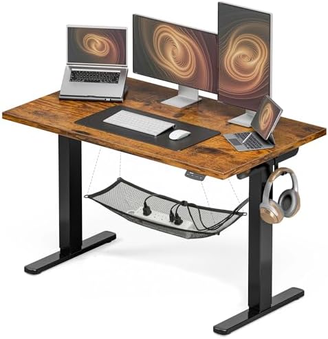 Acrolix Electric Height Adjustable Standing Desk  48x 24 Inch Sit Stand Up Desk with Cable Management  2 Memory Presets  Splice Board Ergonomic Desk for Home Office Rustic Brown Desktop