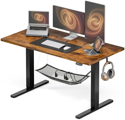Acrolix Electric Height Adjustable Standing Desk  48x 24 Inch Sit Stand Up Desk with Cable Management  2 Memory Presets  Splice Board Ergonomic Desk for Home Office Rustic Brown Desktop