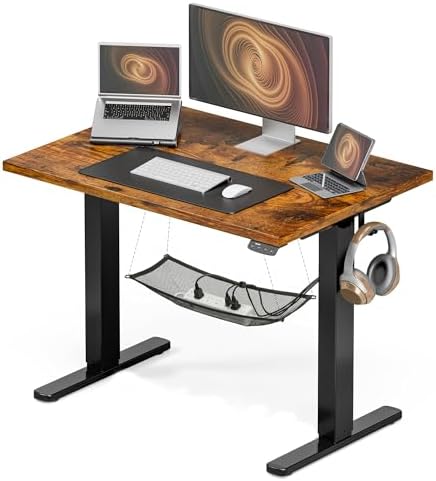 Acrolix Electric Height Adjustable Standing Desk  48x 24 Inch Sit Stand Up Desk with Cable Management  2 Memory Presets  Splice Board Ergonomic Desk for Home Office Rustic Brown Desktop