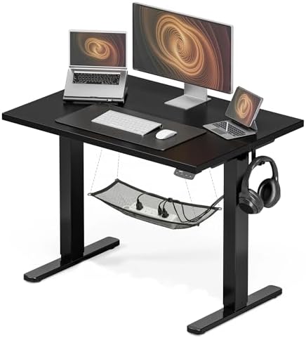Acrolix Electric Height Adjustable Standing Desk  48x 24 Inch Sit Stand Up Desk with Cable Management  2 Memory Presets  Splice Board Ergonomic Desk for Home Office Rustic Brown Desktop
