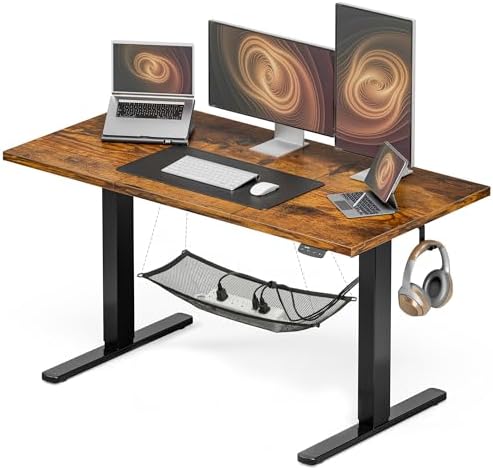Acrolix Electric Height Adjustable Standing Desk  48x 24 Inch Sit Stand Up Desk with Cable Management  2 Memory Presets  Splice Board Ergonomic Desk for Home Office Rustic Brown Desktop