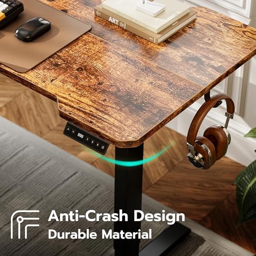Acrolix L Shaped Electric Standing Desk   59x40 Inch Reversible Corner Sit Stand Desk with Hook&Cup Holder Electric Height Adjustable Table for Home Office Gaming Computer Desk  Rustic Brown