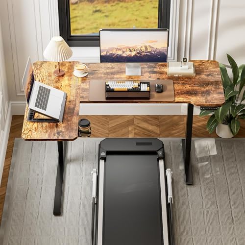 Acrolix L Shaped Electric Standing Desk   59x40 Inch Reversible Corner Sit Stand Desk with Hook&Cup Holder Electric Height Adjustable Table for Home Office Gaming Computer Desk  Rustic Brown