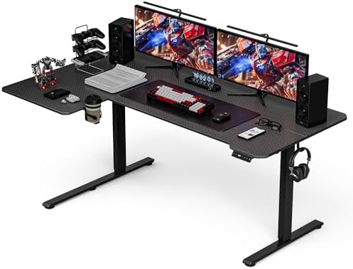 Acrolix L Shaped Electric Standing Desk   59x40 Inch Reversible Corner Sit Stand Desk with Hook&Cup Holder Electric Height Adjustable Table for Home Office Gaming Computer Desk  Rustic Brown