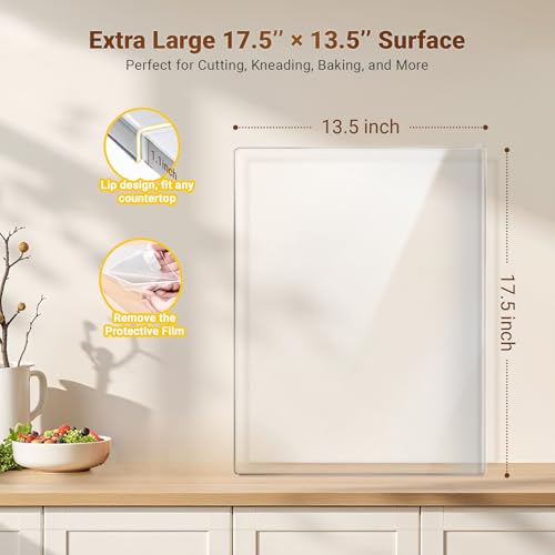 Tabla de cortar acrílica con borde de encimera, tablas de cortar transparentes de 17.5 x 13.5 pulgadas para encimera de cocina, tabla de cortar grande antideslizante para protector de encimera,