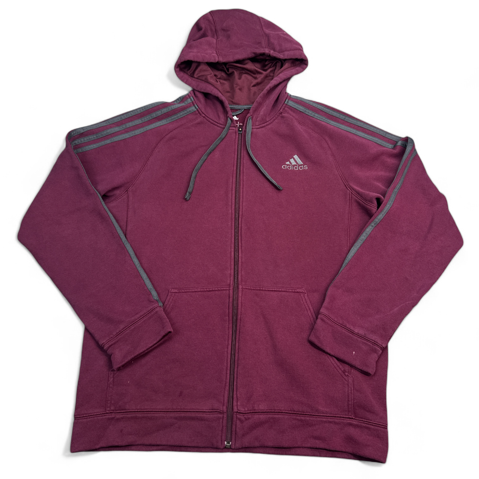 Adidas Fleece Hoodie Adult Size Small Maroon Red Full Zip Sweatshirt Logo