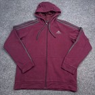 Adidas Fleece Hoodie Adult Size Small Maroon Red Full Zip Sweatshirt Logo
