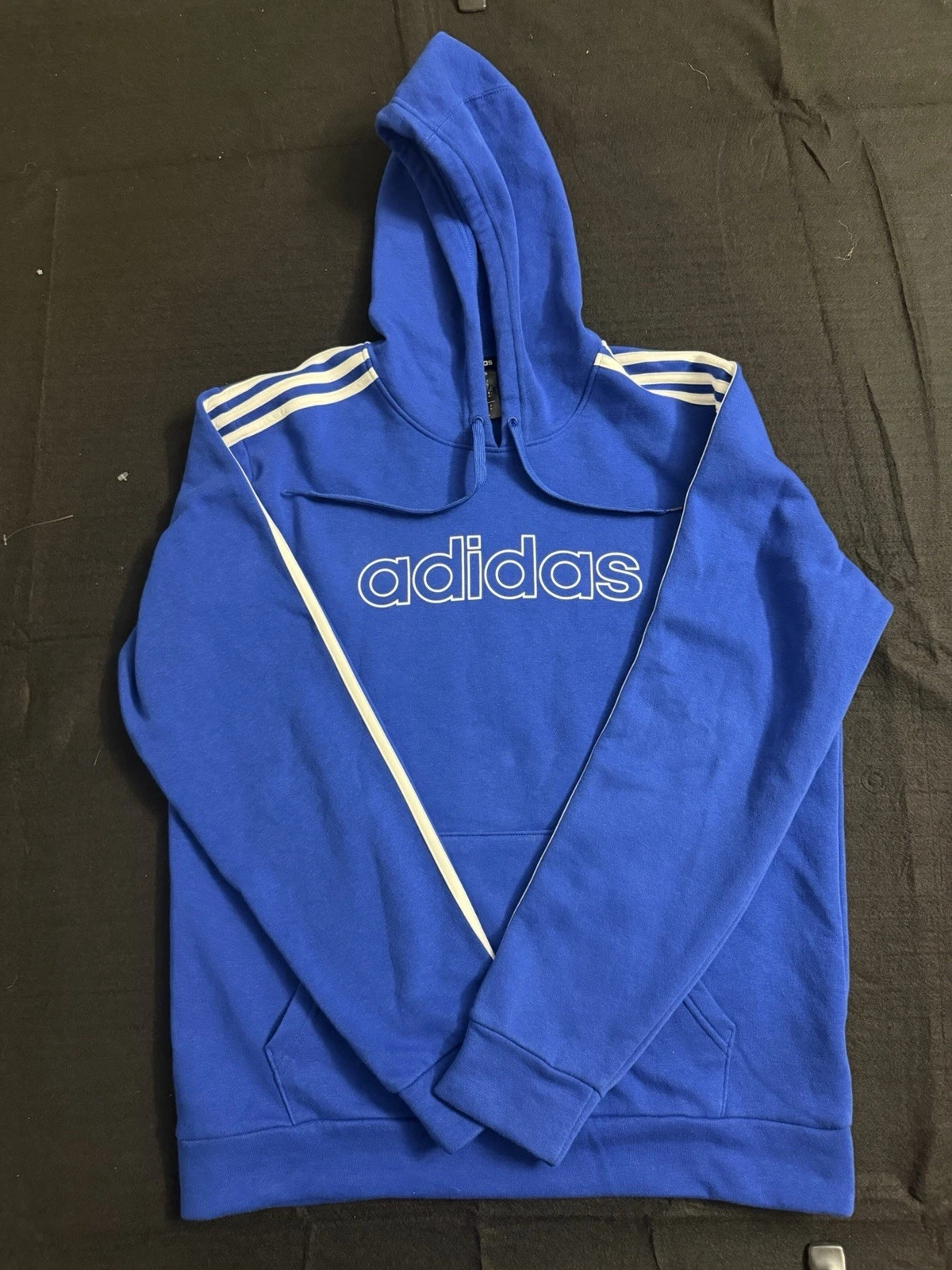 Adidas Hooded Fleece Hoodie Royal Blue Sweatshirt Men s Size Medium