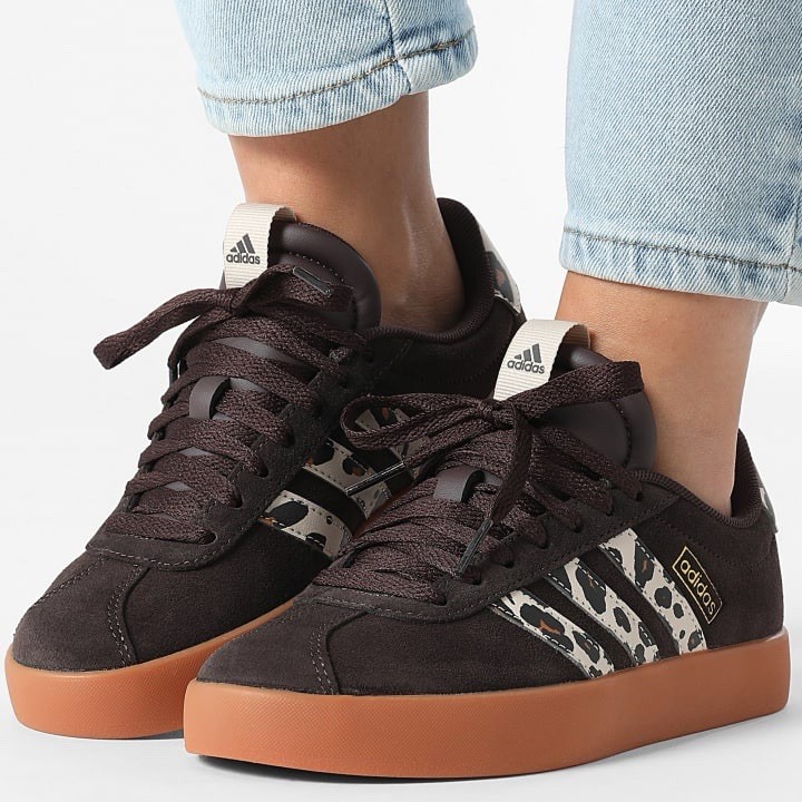 Adidas VL Court 3 0 Women s Athletic Shoe Cheetah Brown Sneaker Footwear #347