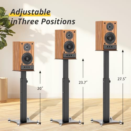 Adjustable Bookshelf Speaker Stands Pair  20 27 5 Inch All Metal Heavy Duty Holds 100lbs Universal for Surround Sound with Cable Management