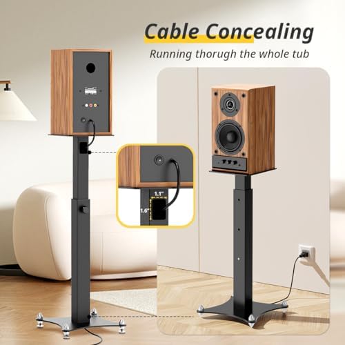 Adjustable Bookshelf Speaker Stands Pair  20 27 5 Inch All Metal Heavy Duty Holds 100lbs Universal for Surround Sound with Cable Management