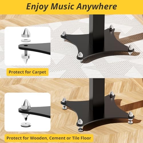 Adjustable Bookshelf Speaker Stands Pair  20 27 5 Inch All Metal Heavy Duty Holds 100lbs Universal for Surround Sound with Cable Management